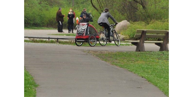 Przyczepka Nordic Cab w trakcie jazdy po miejskim parku